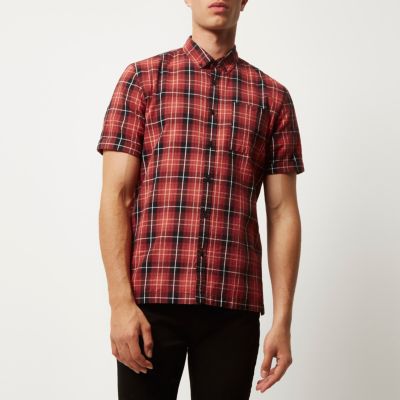 Red checked Oxford short sleeve shirt
